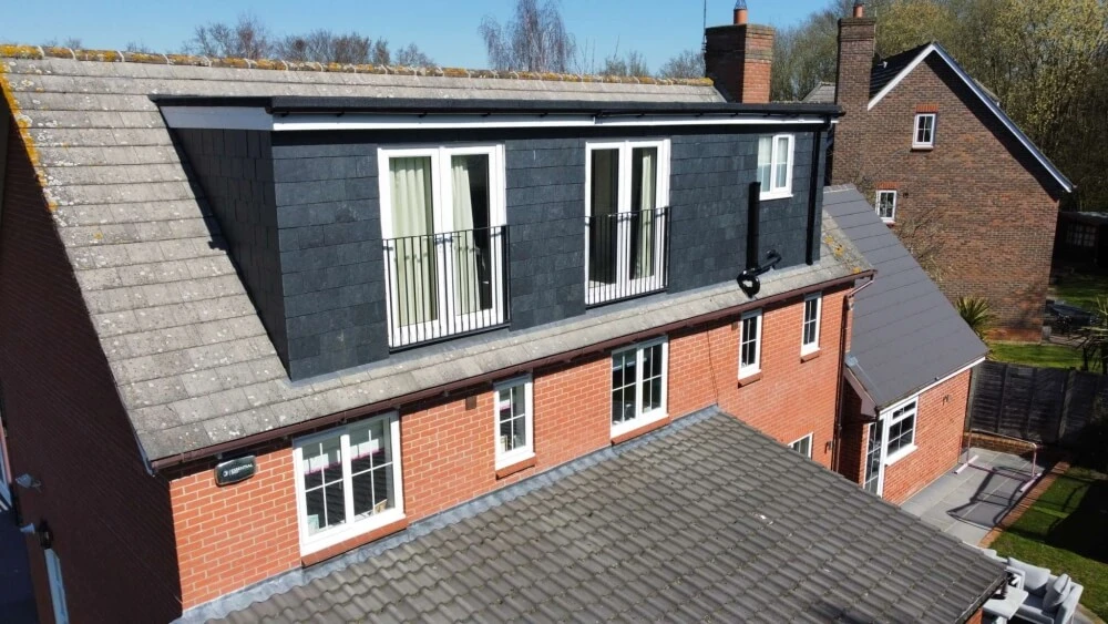 Completed rear dormer conversion photographed from above
